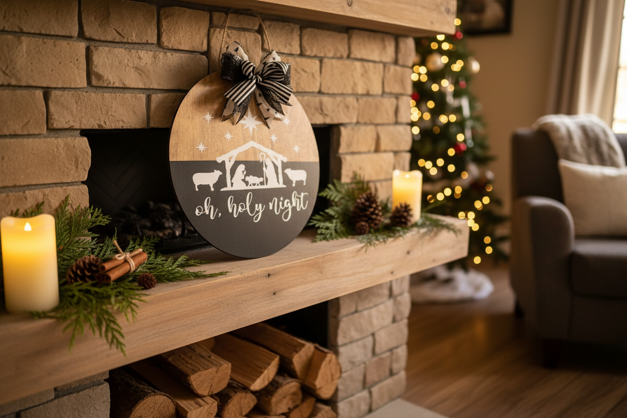 Oh Holy Night Sign in cozy Christmas setting